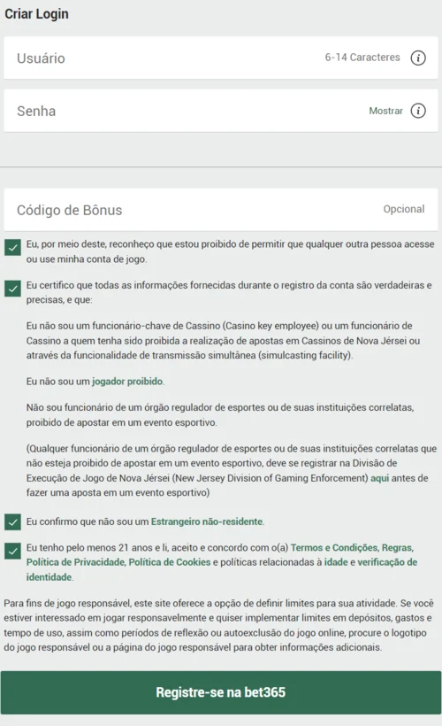 Registe-se na Bet365