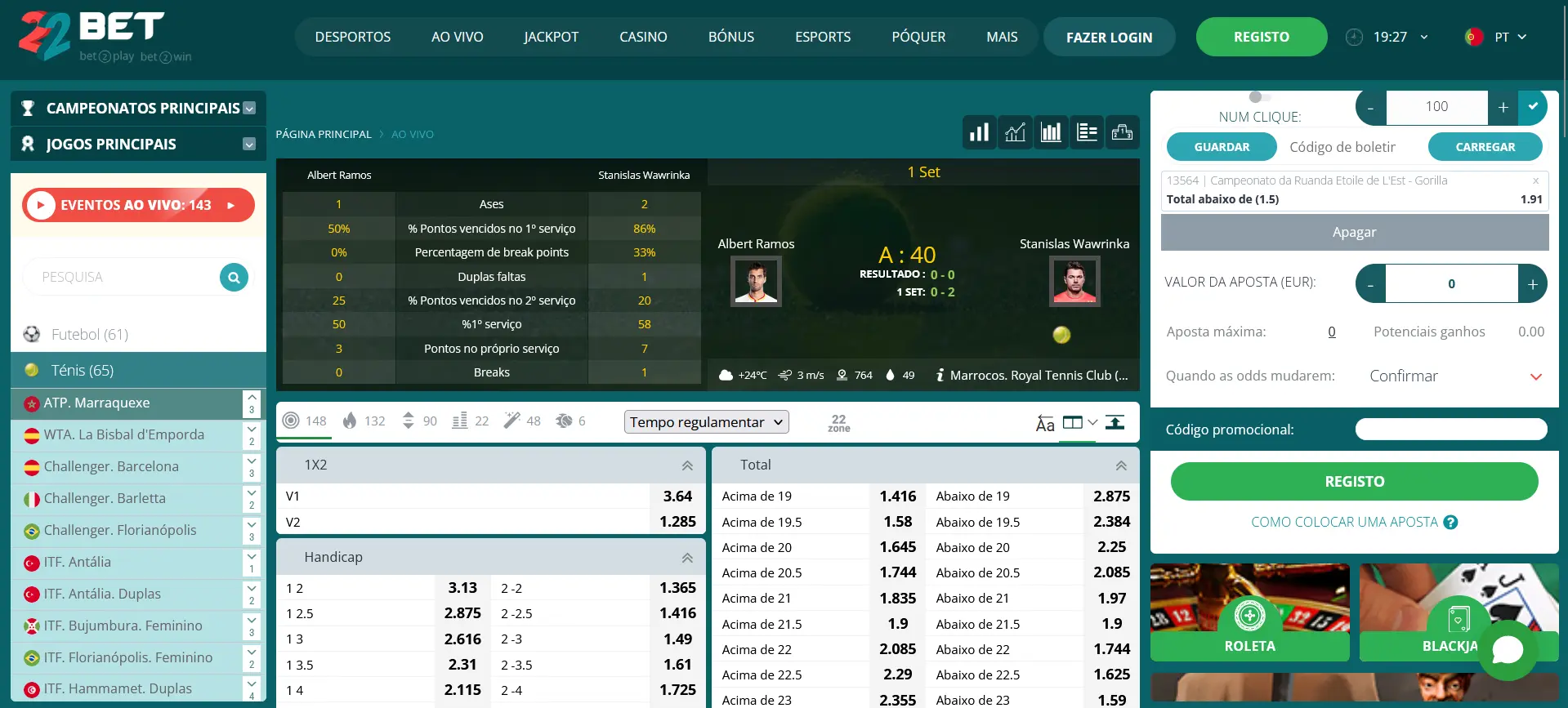 22Bet jogos com dealer ao vivo