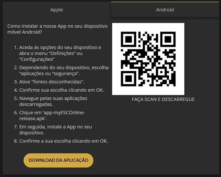 Aplicação móvel do ESC para Android