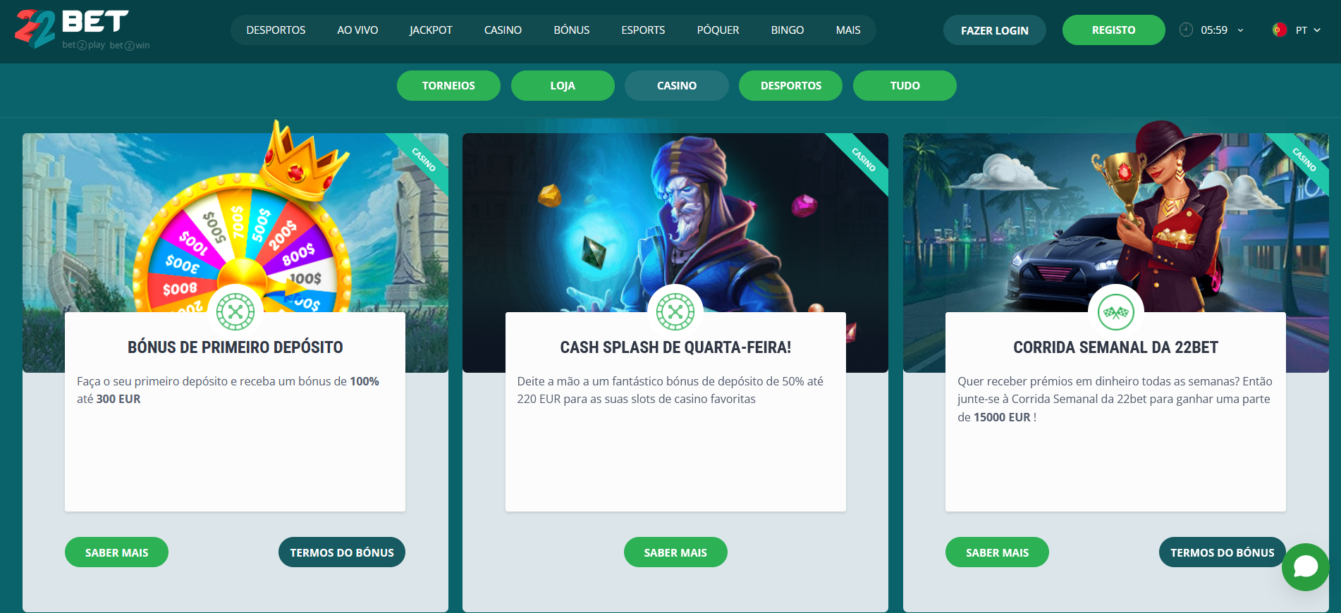 Bónus do Casino 22Bet