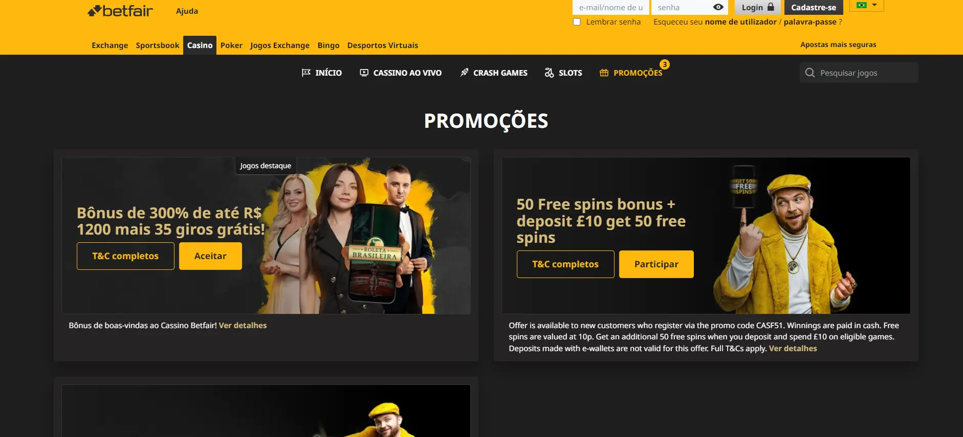 Bónus do Casino Betfair