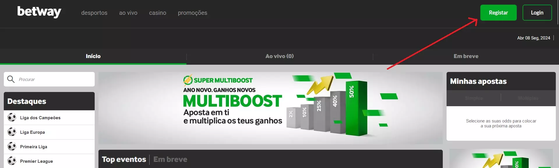 Como se registar em Betway