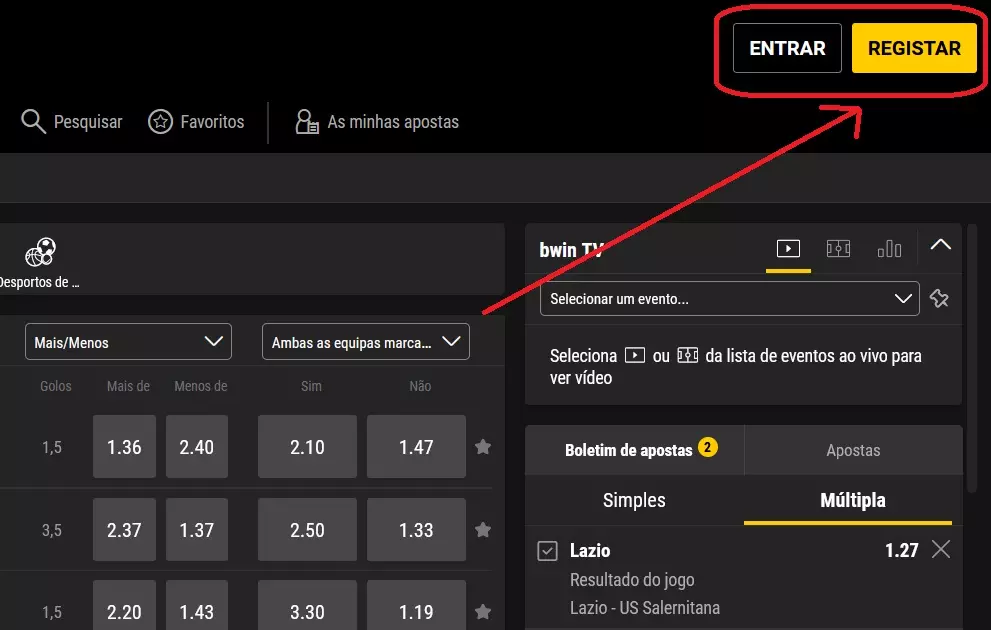 Como se registar em Bwin