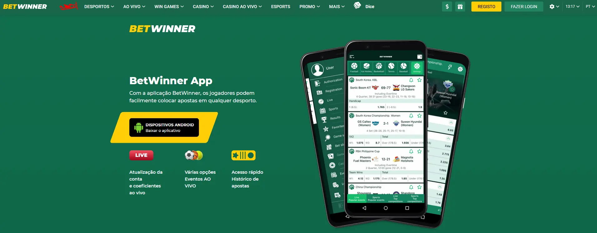 Como transferir a aplicação móvel Betway