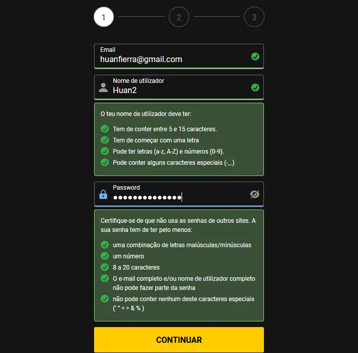 Registar-se em Bwin - Passo 1