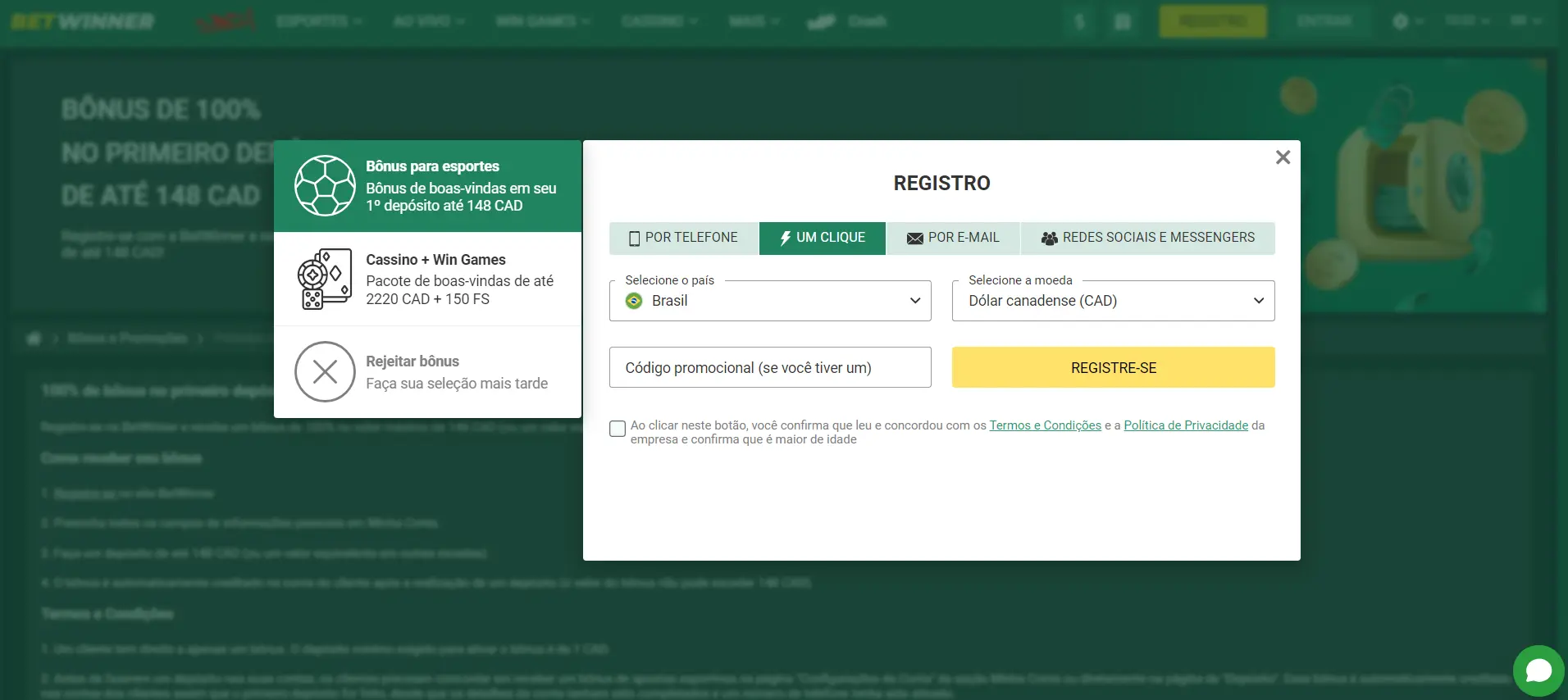 Registo com um clique