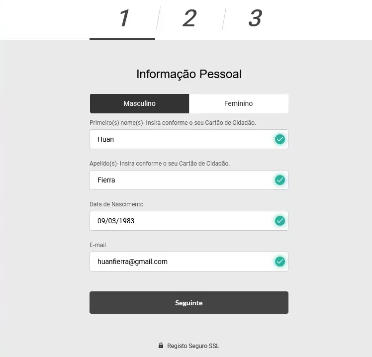 Registo em Betway - Passo 1