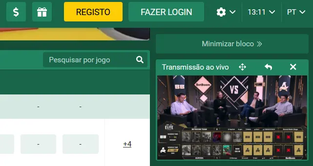 Transmissão em direto da Betwinner