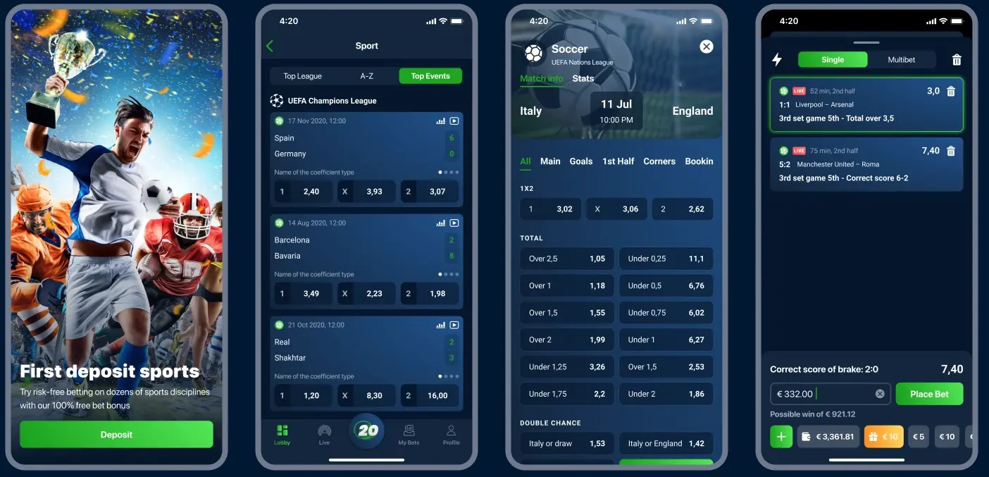Aplicação móvel 20Bet
