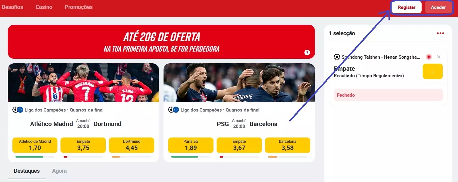 Como começar a registar-se na Betclic