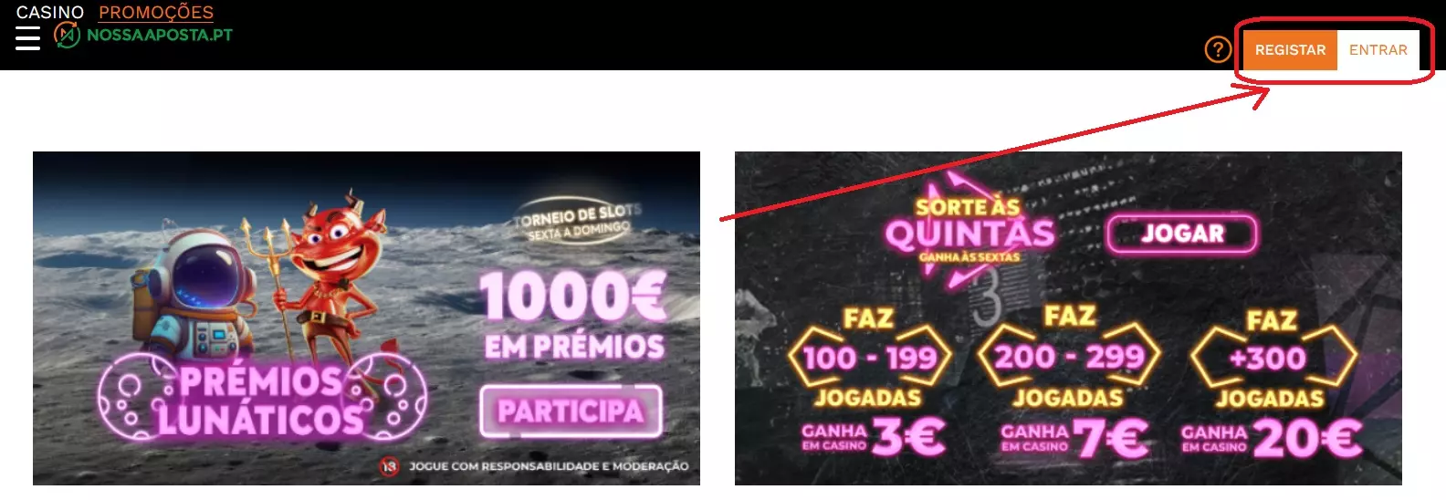 Como registar-se em Nossa Aposta