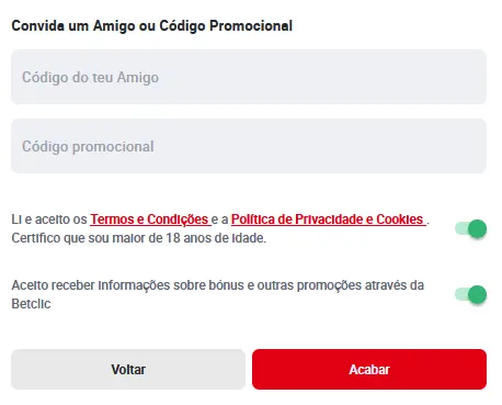 Completar o seu registo na Betclic
