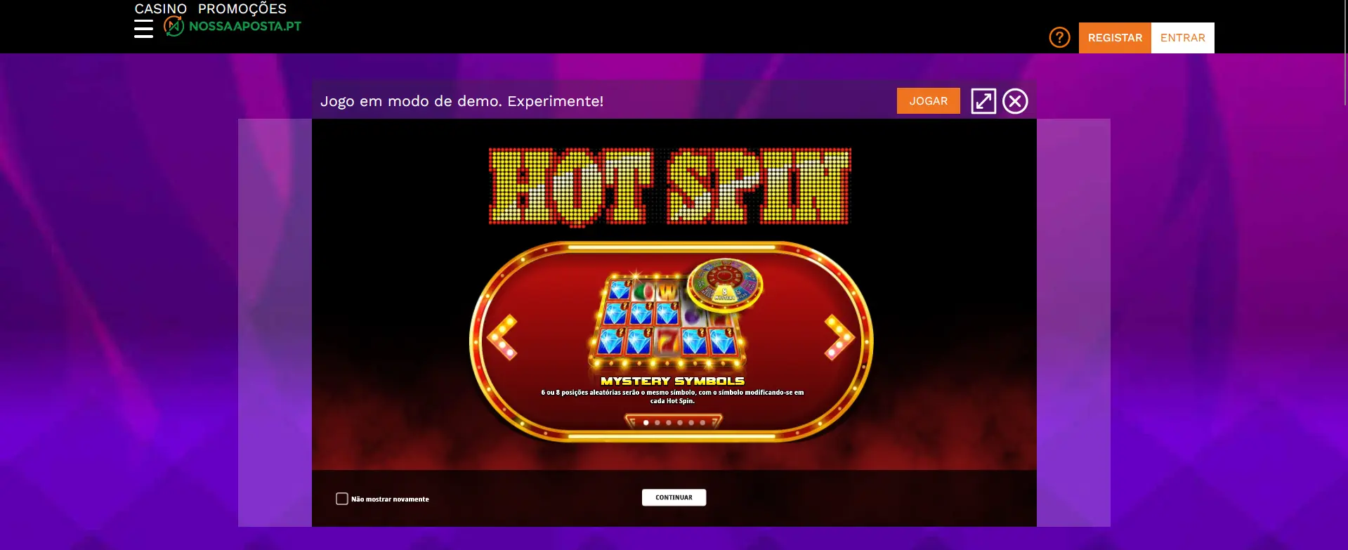 Jogo de demonstração na Nossa Aposta