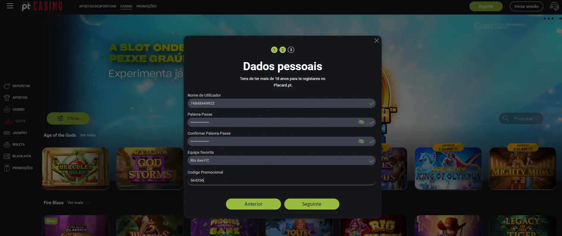 Registo com Placard - Passo 2