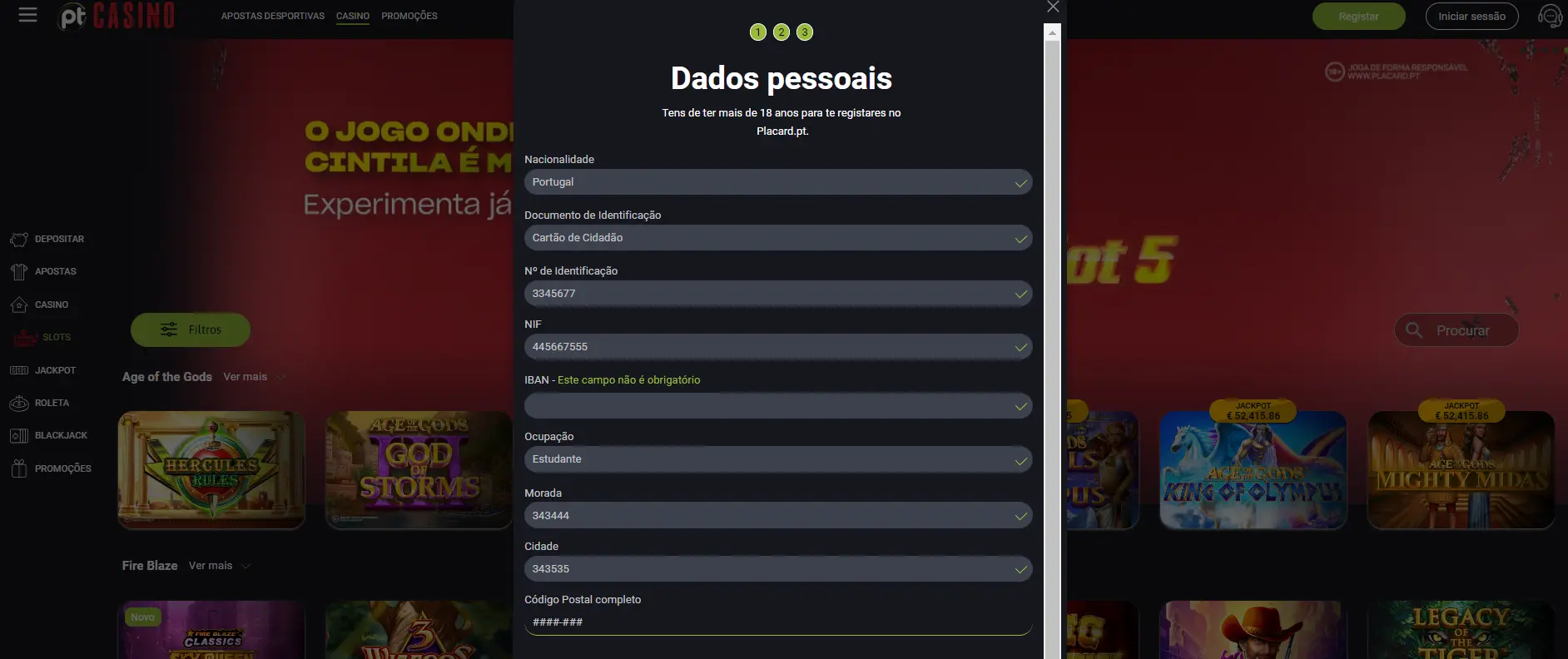 Registo com Placard - Passo 3