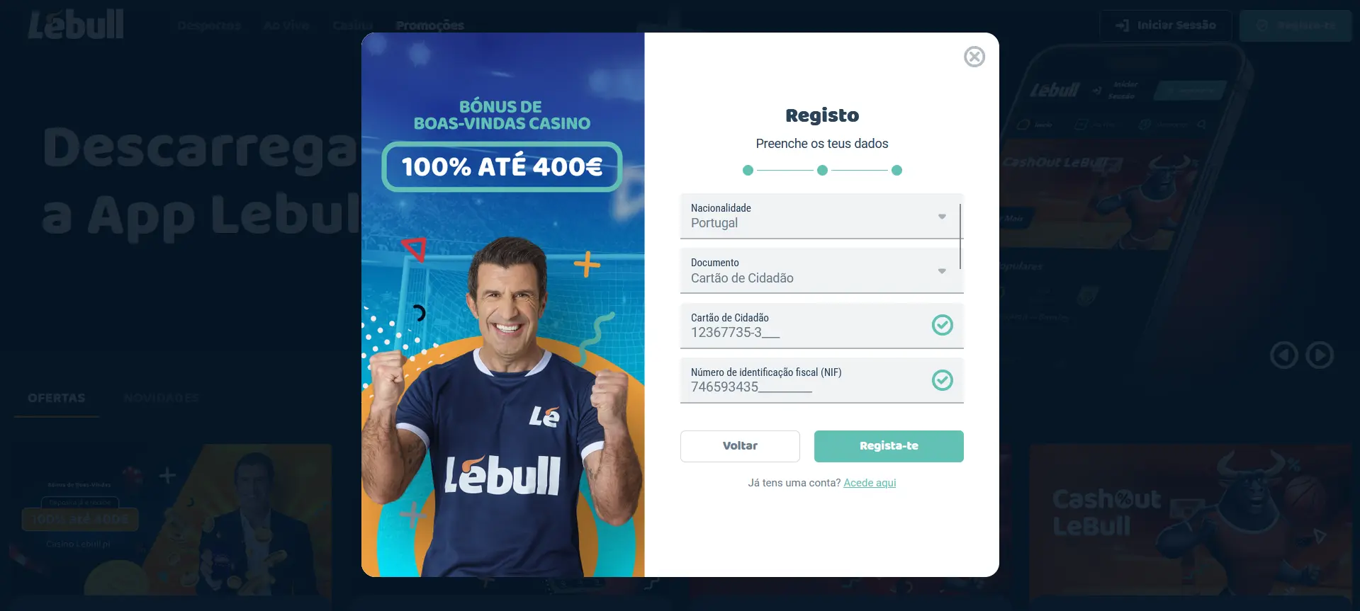 Registo na Lebull - Etapa 3