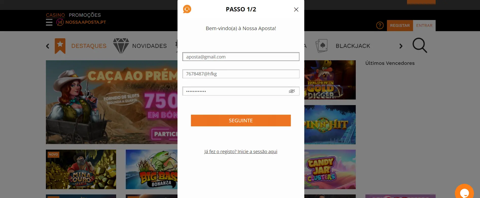 Registo – Etapa 1
