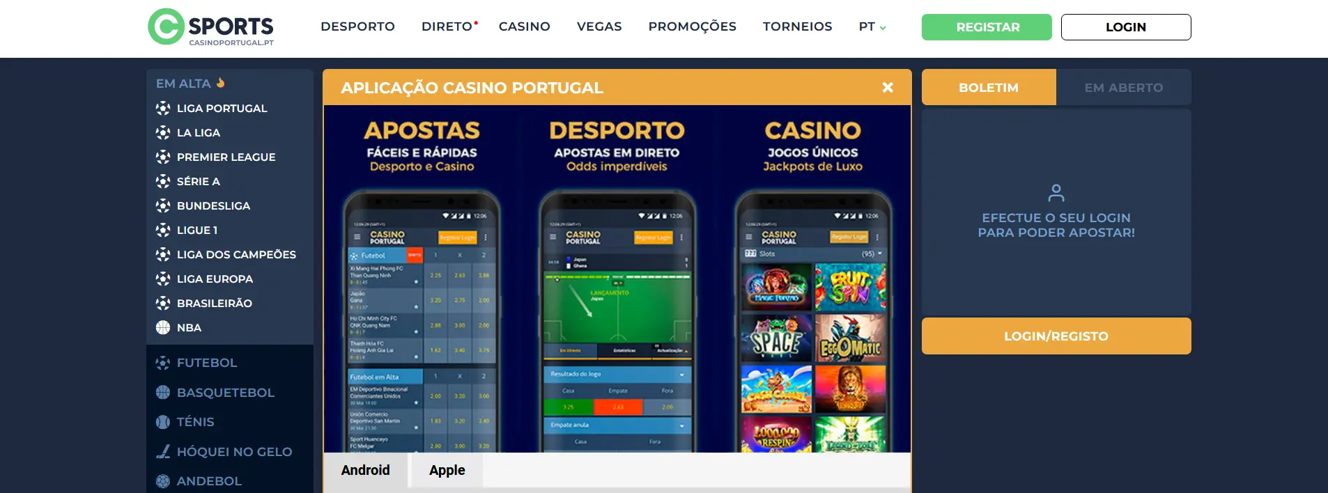 Aplicações móveis do Casino Portugal