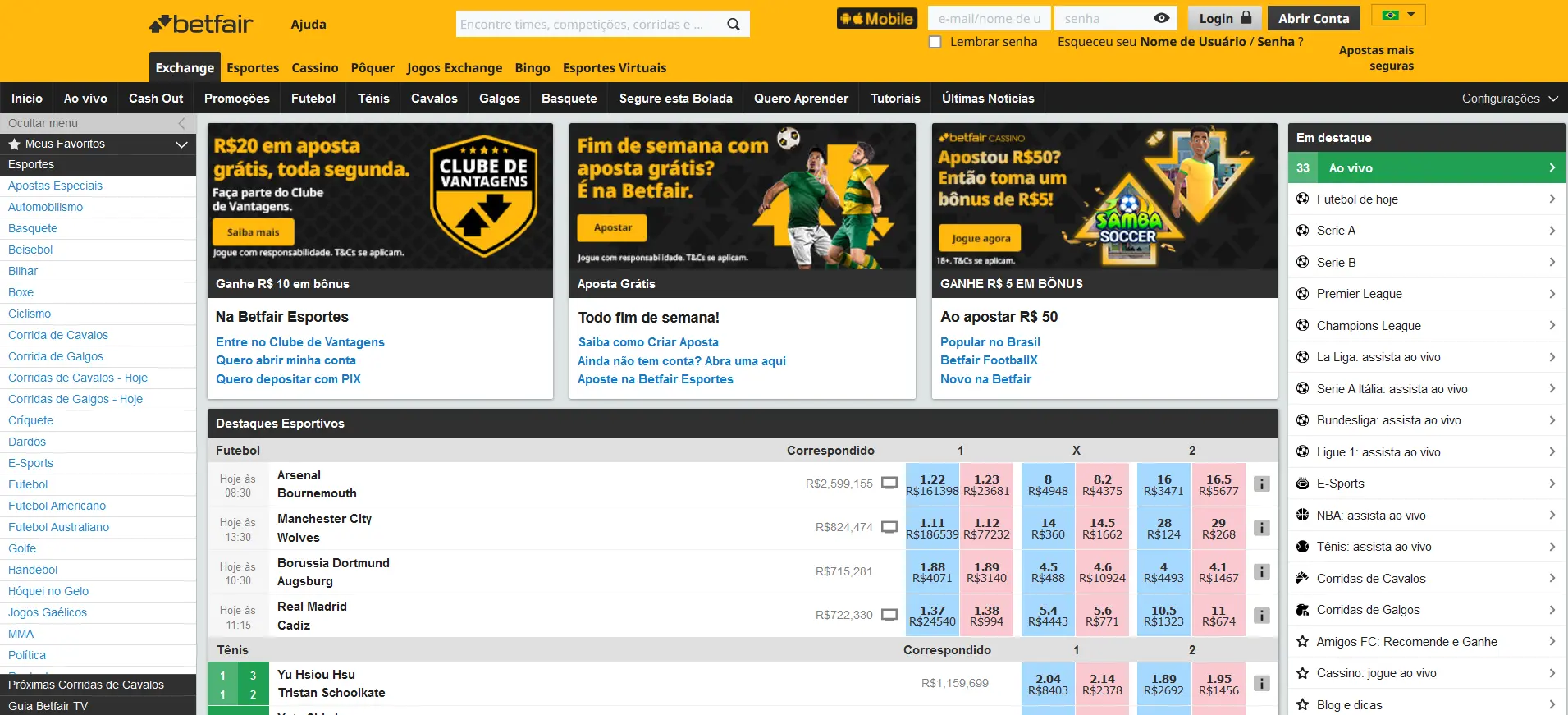 Apostas desportivas Betfair