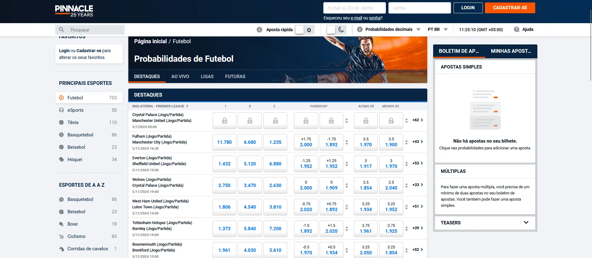 Apostas desportivas Pinnacle