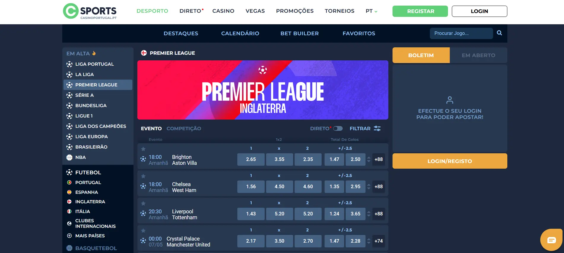 Apostas desportivas no Casino Portugal