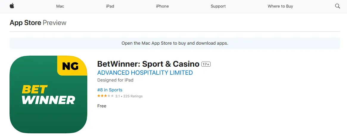 Aplicação móvel Betwinner para iPhone