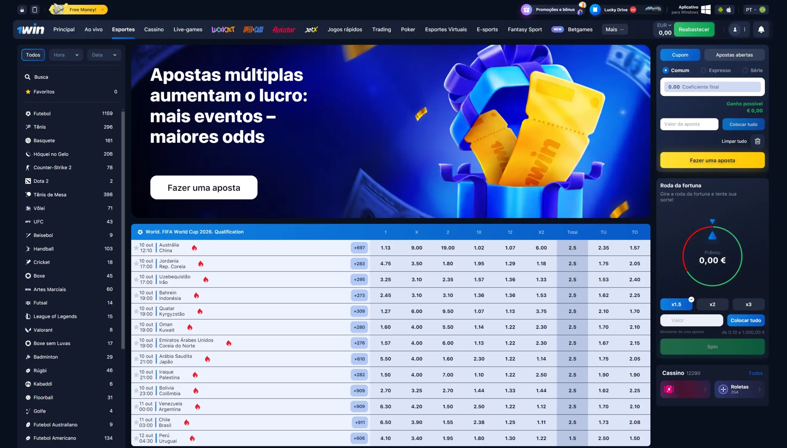 Apostas desportivas na 1Win