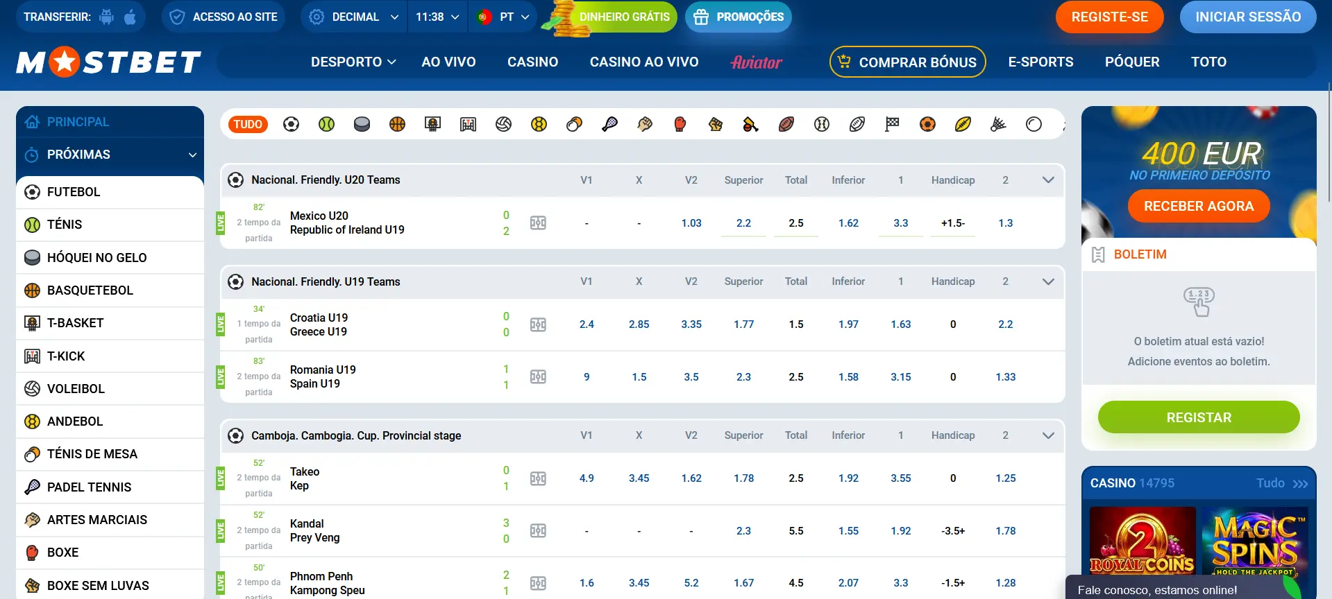 Apostas desportivas na Mostbet