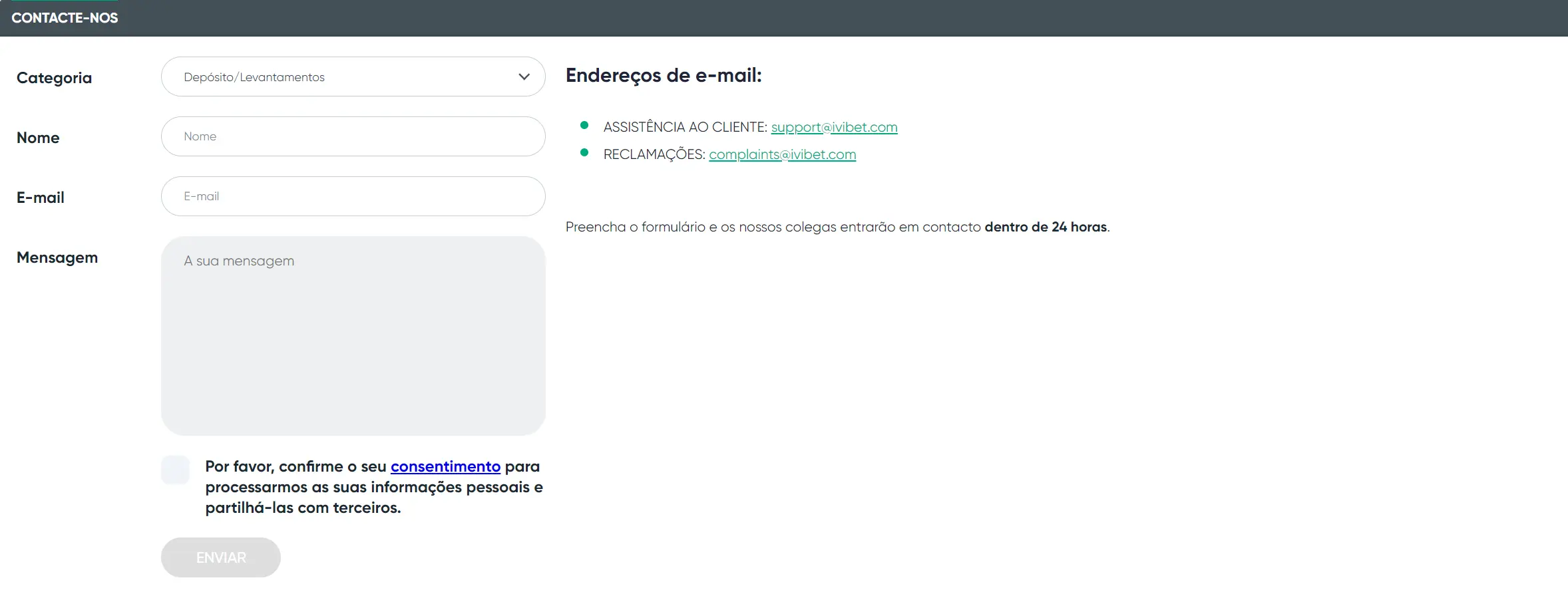 Informações de contacto IviBet
