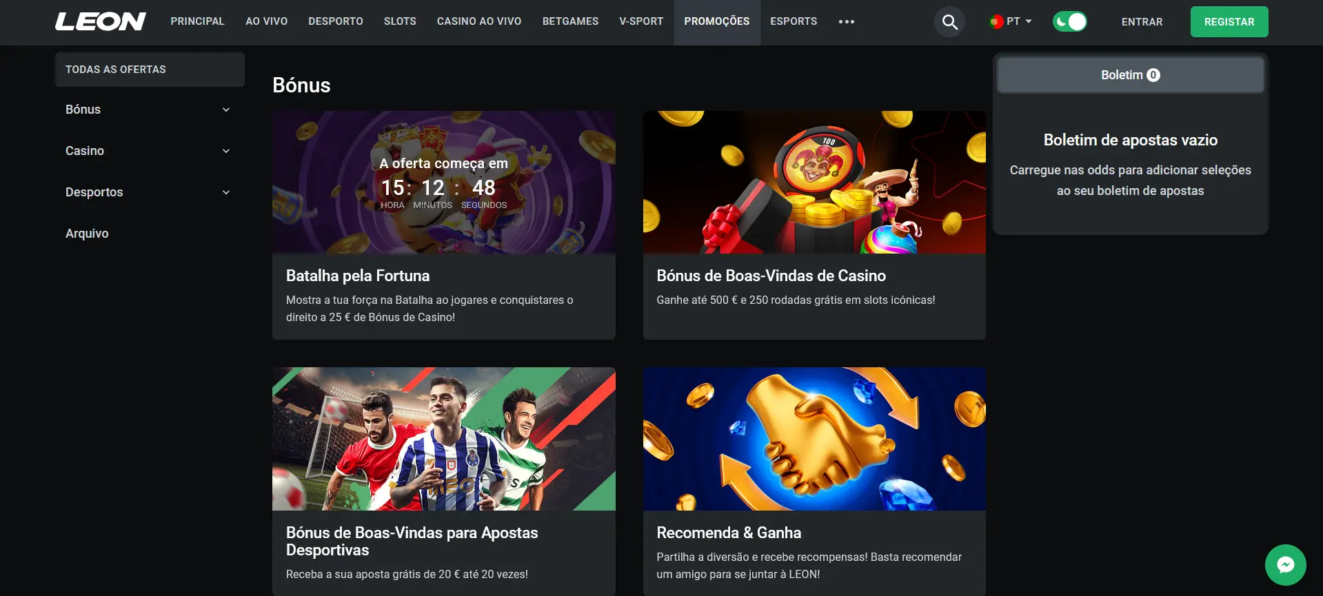 Ofertas de bónus no Leon