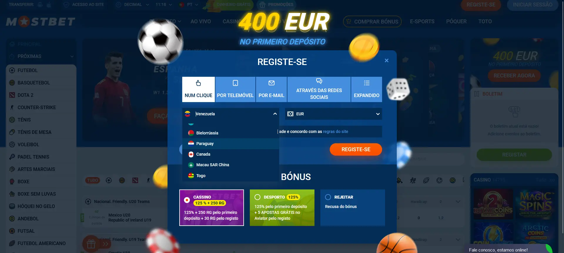 Registo na Mostbet com um clique