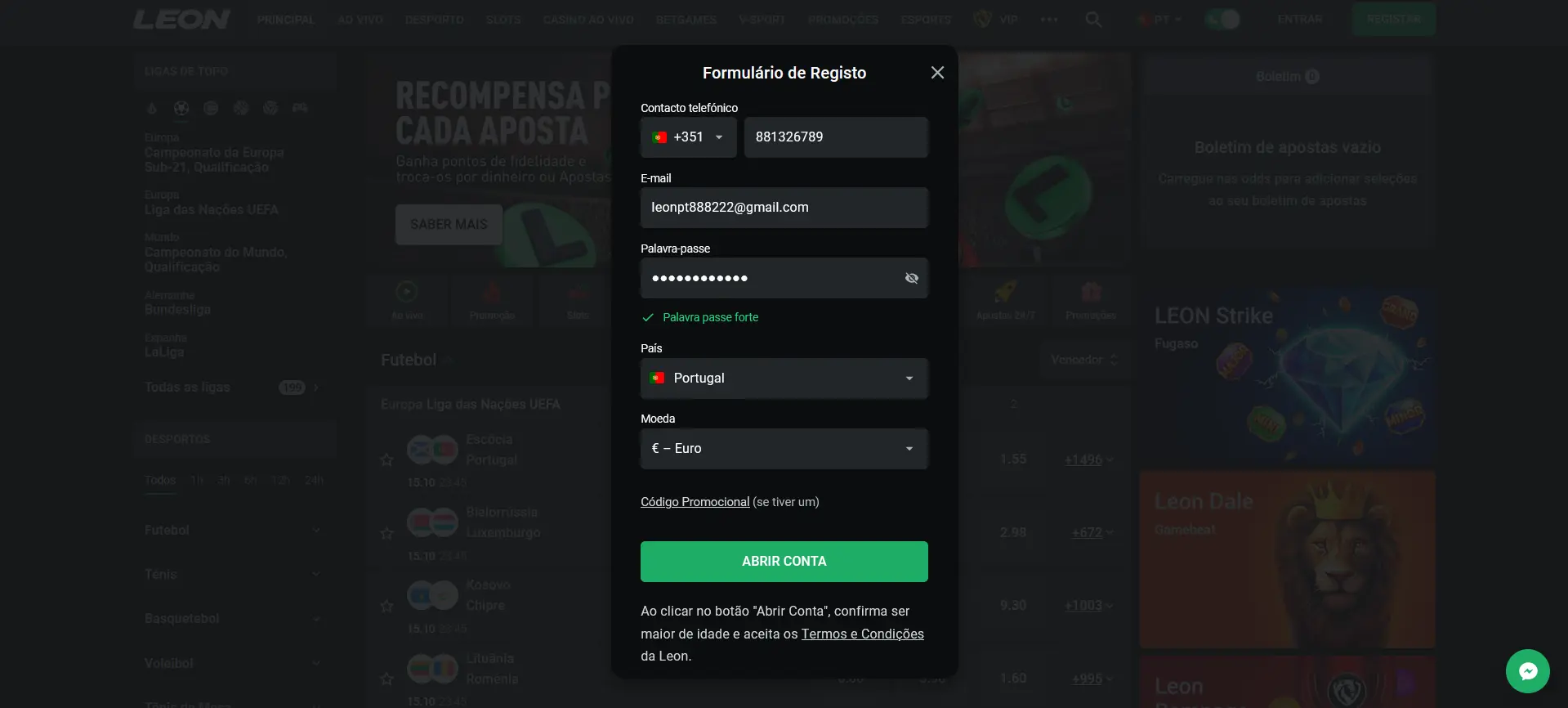 Registo no Leon