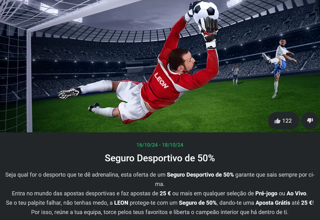 Seguro de apostas desportivas 50%