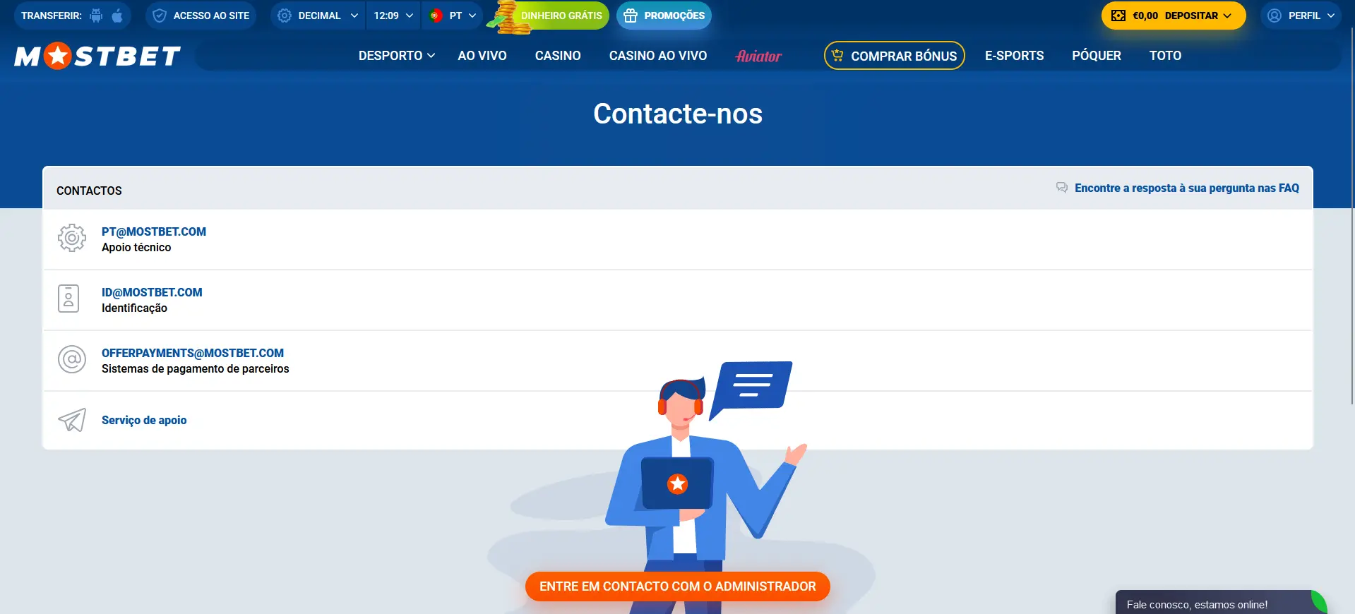 Serviço de apoio ao cliente da Mostbet