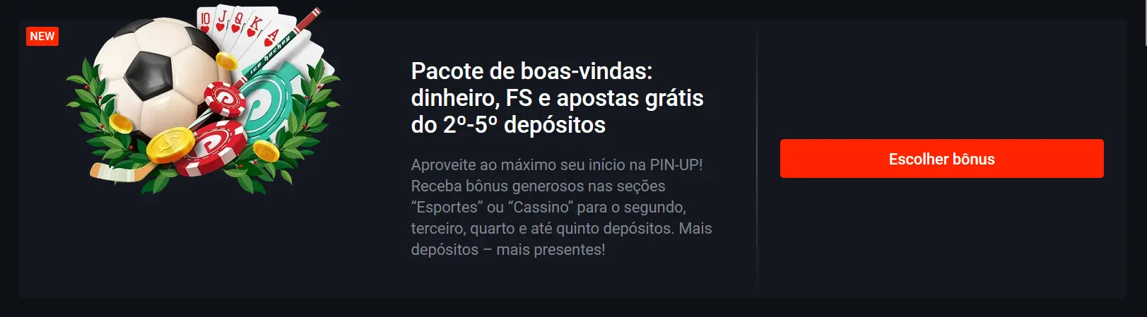Pacote de boas-vindas dinheiro, freespins e freebets do 2º-5º depósitos - Pin Up