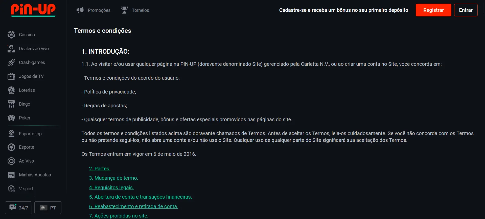 Regras para novos jogadores de Pin-Up